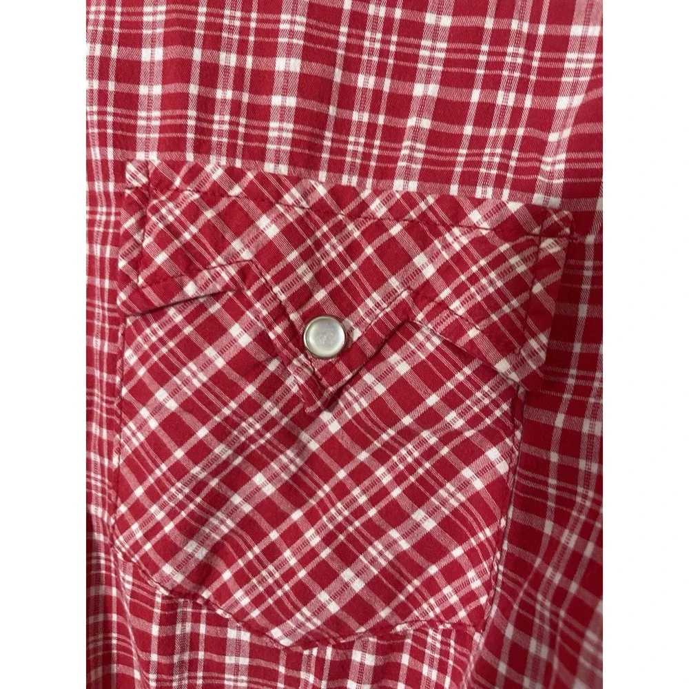 Roper Men's Long Sleeve Pearl Snap Plaid Shirt Size L‎ Red Western Rodeo Cowboy